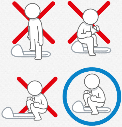 公衆トイレなどでの本当の和式便器練習の仕方。またぎかた・足を置く位置